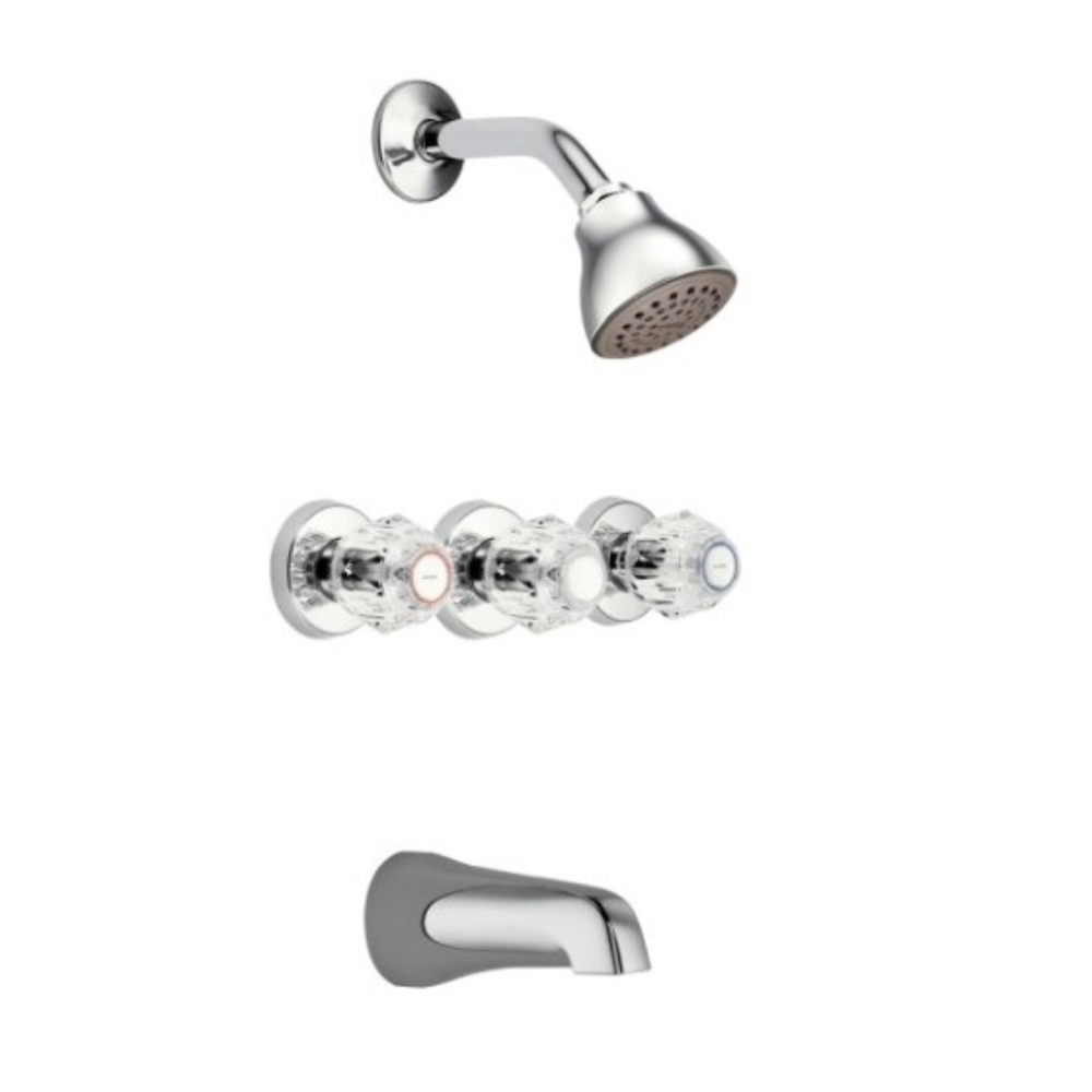 MOEN (2995EP Chrome) Chateau 3-Handle 1-Spray Tub and Shower Faucet With Valve